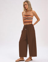 LOMON Womens Wide Leg Linen Pants Casual Drawstring Palazzo Harem Pants Summer Loose Beach Travel Vacation Pants with Pockets