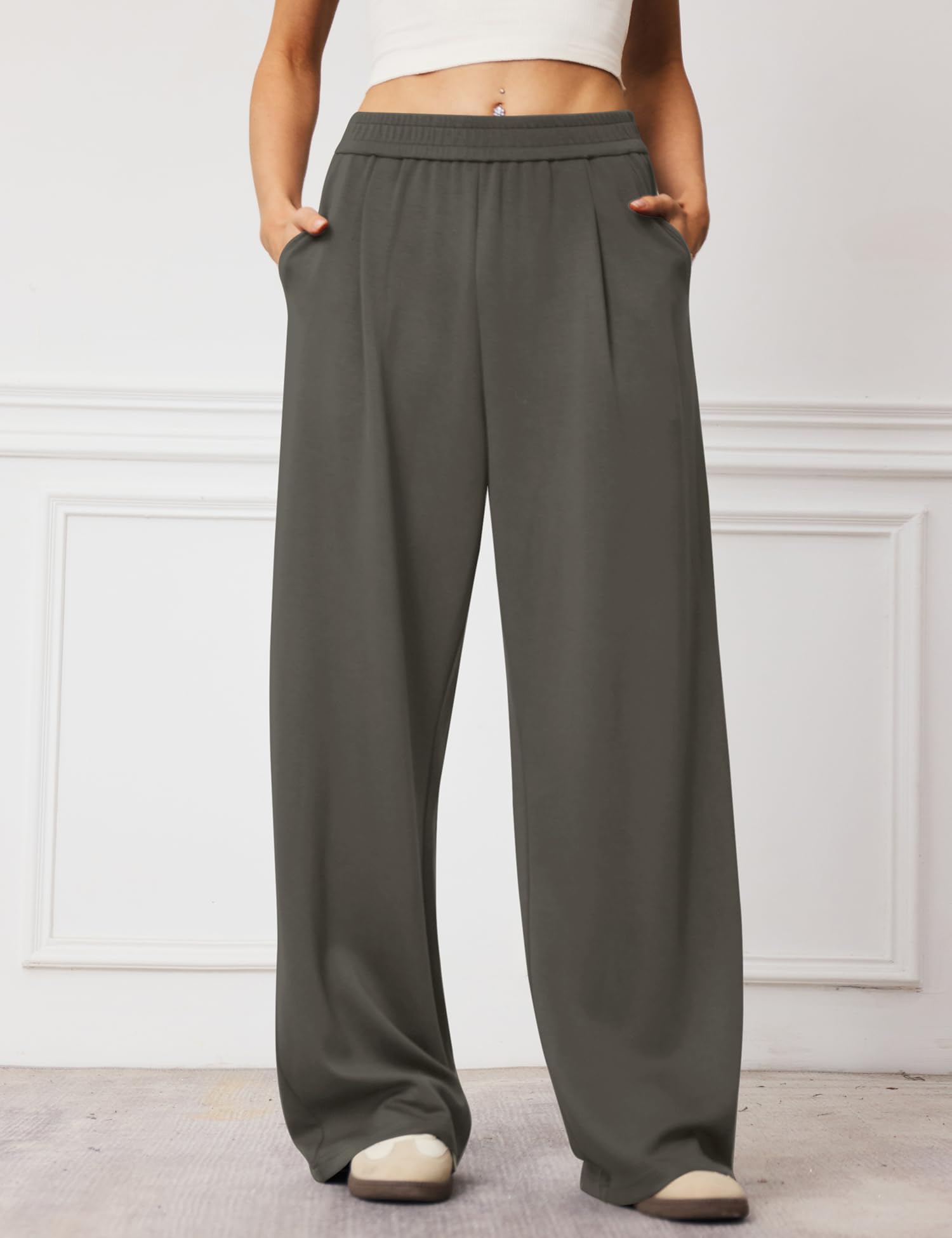LOMON Womens Wide Leg Pants Travel Casual Lounge High Waist Flowy Palazzo Pants with Pocket Loose Spring Summer Clothing