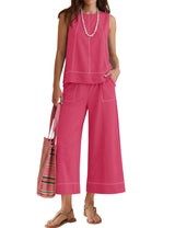 LOMON Two Piece Sets for Women Summer Outfits Sleeveless Tank Tops Wide Leg Crop Pants Matching Lounge Vacation Travel