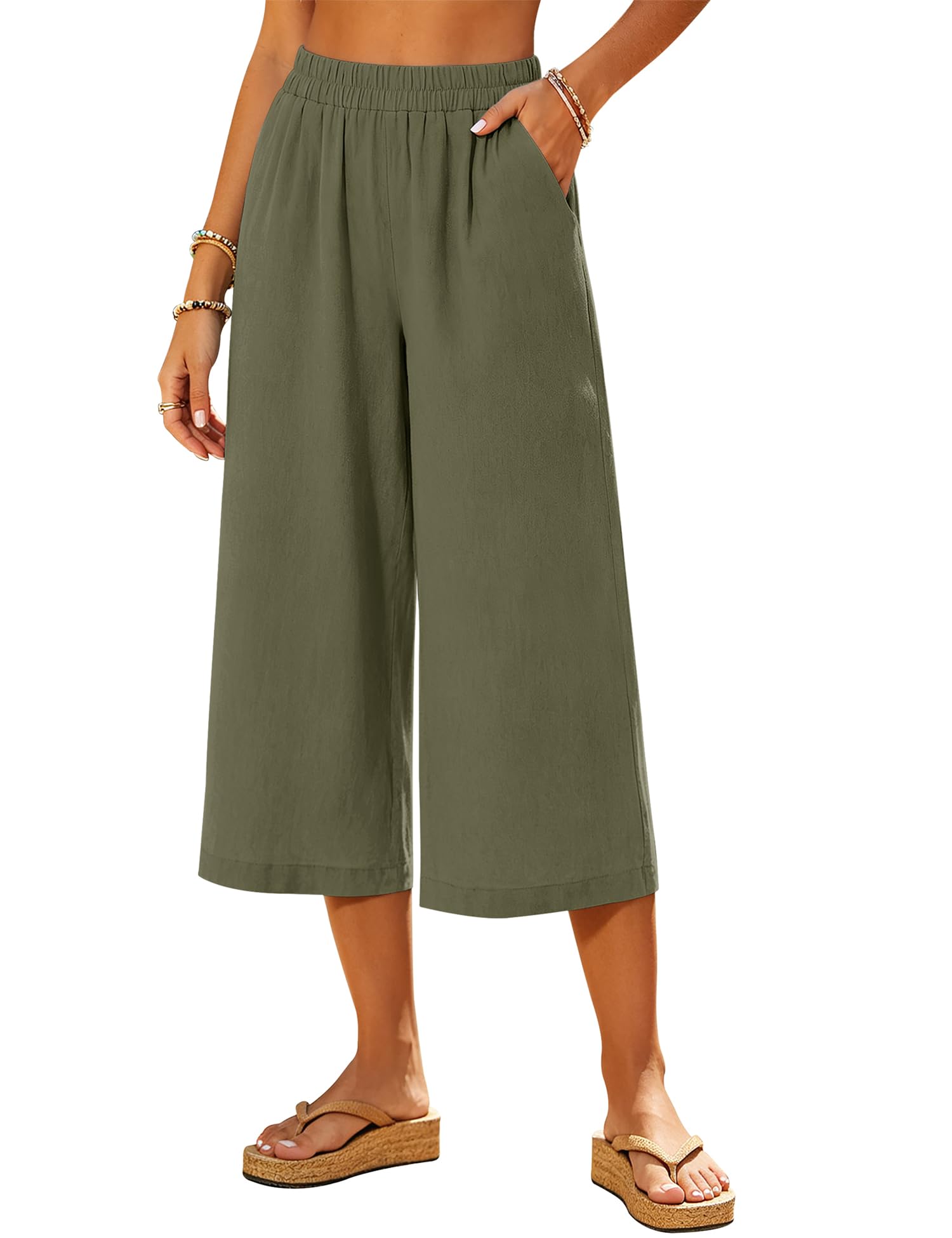 LOMON Women's Wide Leg Capri Pants Cropped Palazzo Summer Beach Vacation Casual Pants with Pockets