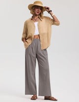 LOMON Cotton Linen Pants Women Wide Leg Palazzo Pants Beach Vacation Outfits Summer 2026 Flowy Clothes Trousers with Pockets