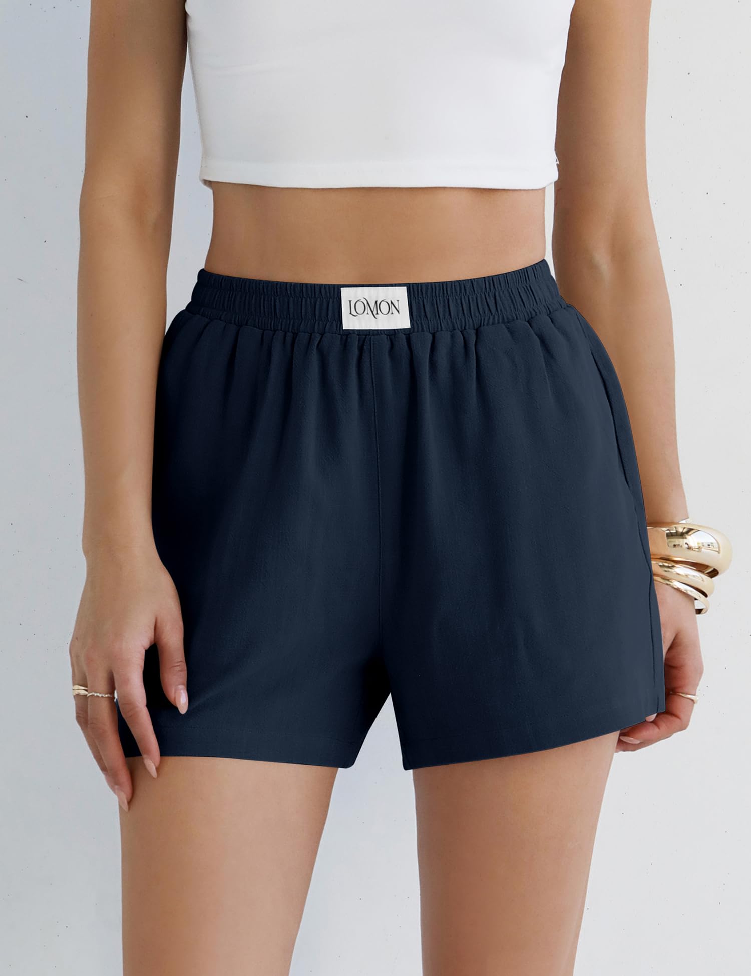LOMON Linen Shorts for Women Summer Beach Casual Shorts Comfy Lightweight Vacation Cruise Outfits Lounge Pants with Pockets