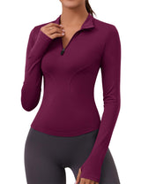 LOMON Womens Long Sleeve Workout Tops Quick Dry Quarter Zip Pullover Crop Yoga Athletic Slim Fit Shirts