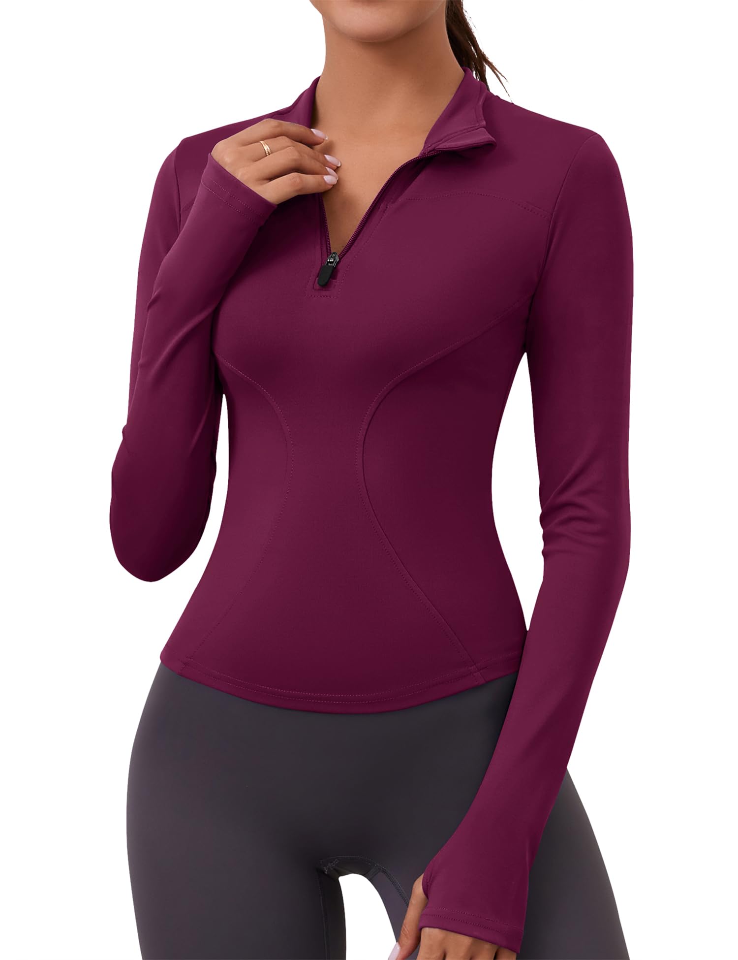 LOMON Womens Long Sleeve Workout Tops Quick Dry Quarter Zip Pullover Crop Yoga Athletic Slim Fit Shirts