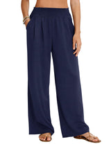 LOMON Womens Elastic High Waisted Palazzo Pants Casual Wide Leg Long Beach Vacation Trousers with Pockets