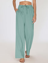LOMON Womens Linen Pants Summer Wide Leg Cotton Pants Drawstring Elastic Waist Casual Loose Slacks Work Trousers with Pockets