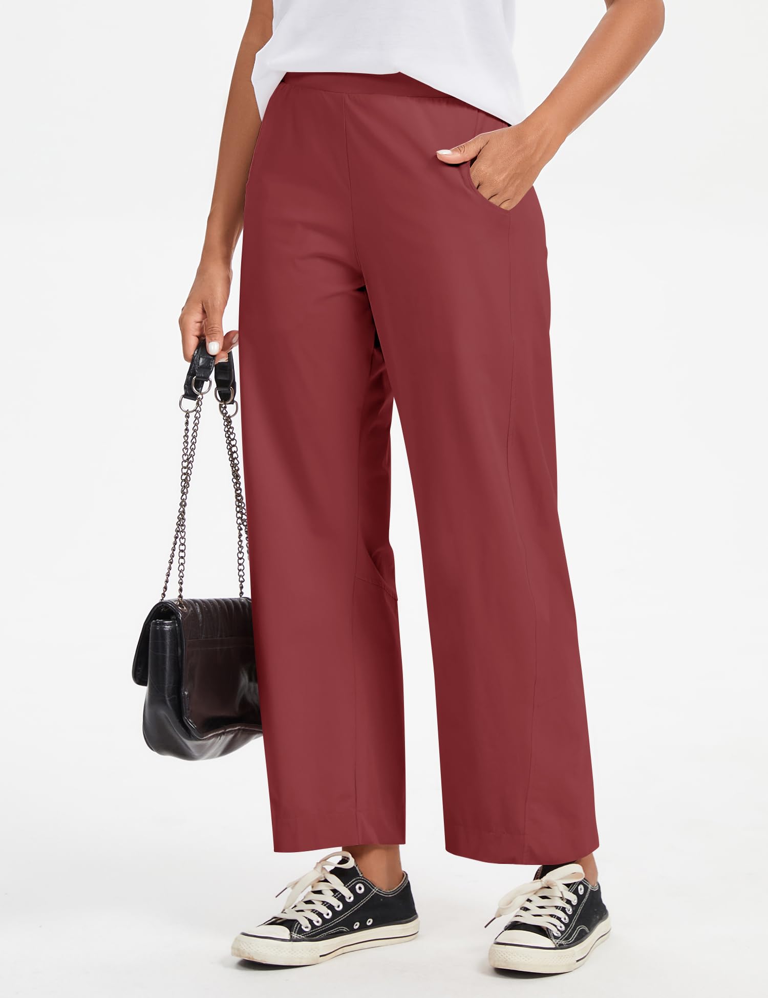 LOMON Wide Leg Barrel Pants for Women 27" Work Dress Casual Golf Loose Fit Crop Ankle Palazzo Slacks with Pockets Spring 2026