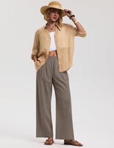 LOMON Cotton Linen Pants Women Wide Leg Palazzo Pants Beach Vacation Outfits Summer 2026 Flowy Clothes Trousers with Pockets
