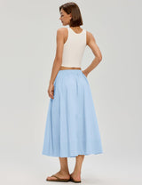 LOMON Midi Skirts for Women A-Line Cotton Flowy Maxi Skirt Boho Summer Beach Casual Elastic Waist Dress Outfit with Pockets