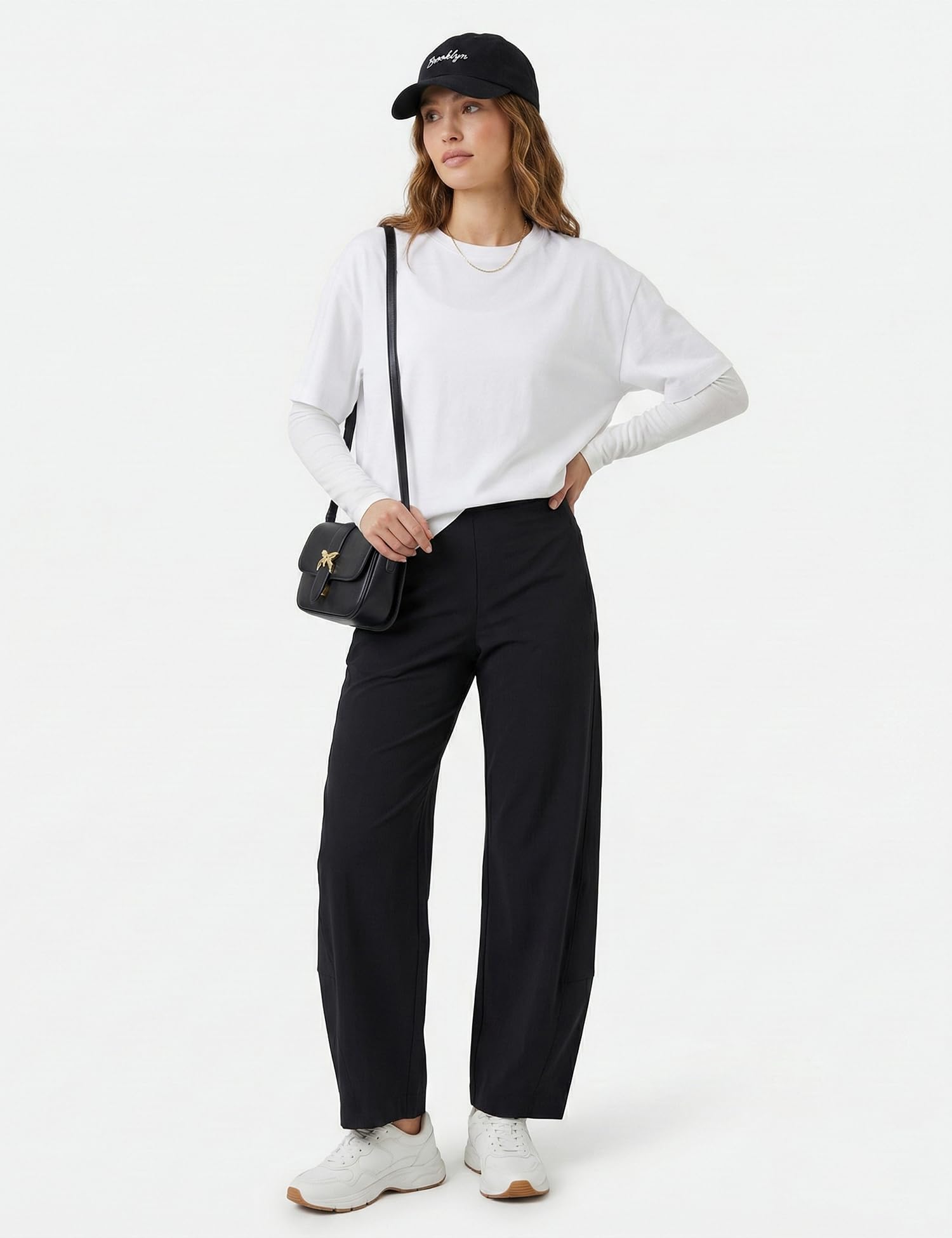 LOMON Wide Leg Barrel Pants for Women 27" Work Dress Casual Golf Loose Fit Crop Ankle Palazzo Slacks with Pockets Spring 2026