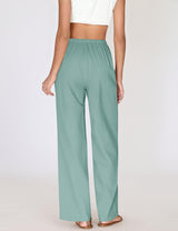 LOMON Womens Linen Pants Summer Wide Leg Cotton Pants Drawstring Elastic Waist Casual Loose Slacks Work Trousers with Pockets