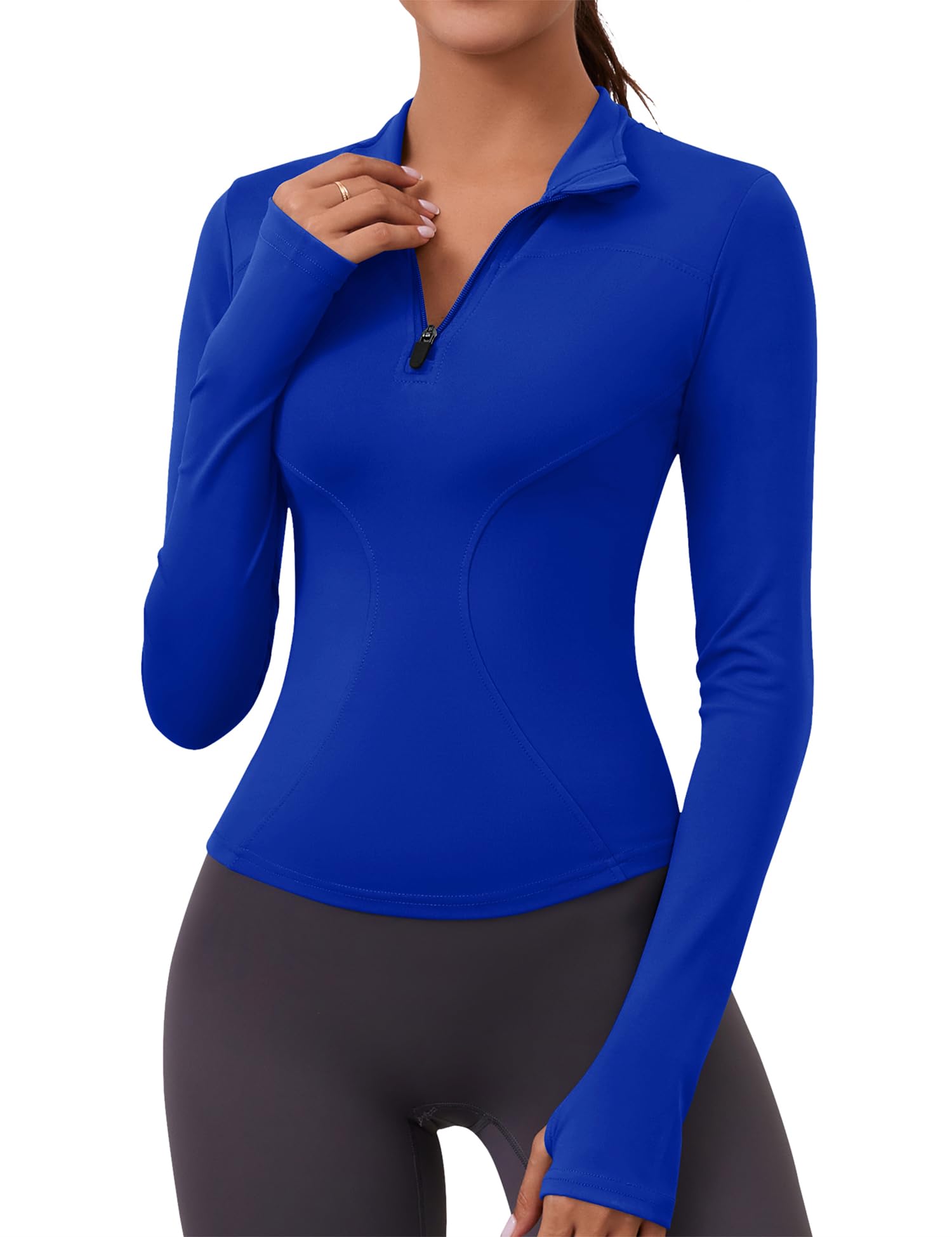 LOMON Womens Long Sleeve Workout Tops Quick Dry Quarter Zip Pullover Crop Yoga Athletic Slim Fit Shirts
