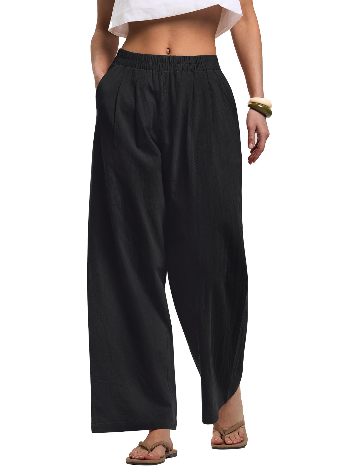 LOMON Cotton Linen Pants Women Wide Leg Palazzo Pants Beach Vacation Outfits Summer 2026 Flowy Clothes Trousers with Pockets