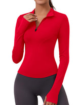 LOMON Womens Long Sleeve Workout Tops Quick Dry Quarter Zip Pullover Crop Yoga Athletic Slim Fit Shirts