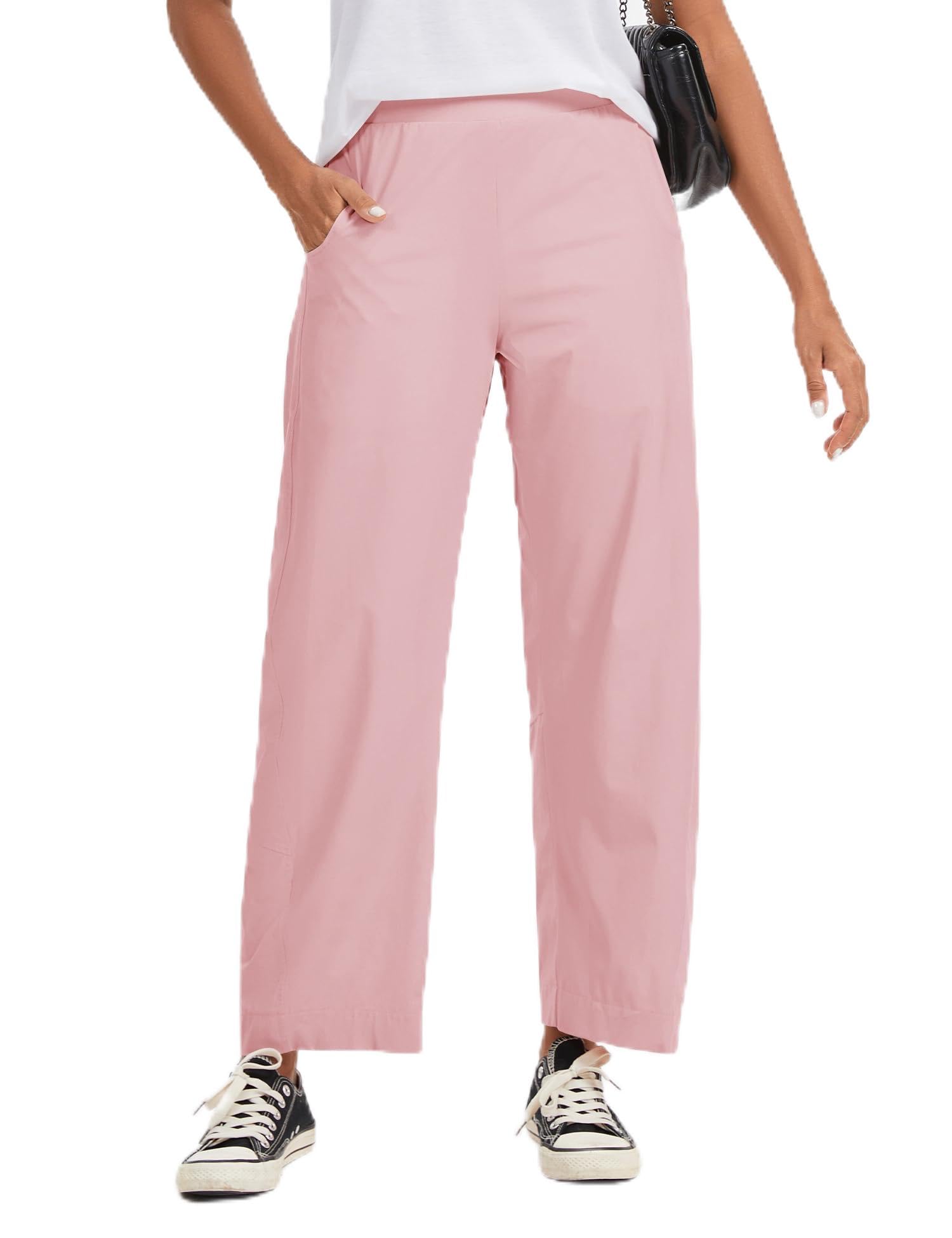 LOMON Wide Leg Barrel Pants for Women 27" Work Dress Casual Golf Loose Fit Crop Ankle Palazzo Slacks with Pockets Spring 2026