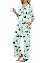 LOMON Women's 2 Piece Lounge Pajama Sets Soft 3/4 Sleeve Tops and Wide Leg Pants Loose Casual Outfits with Pockets