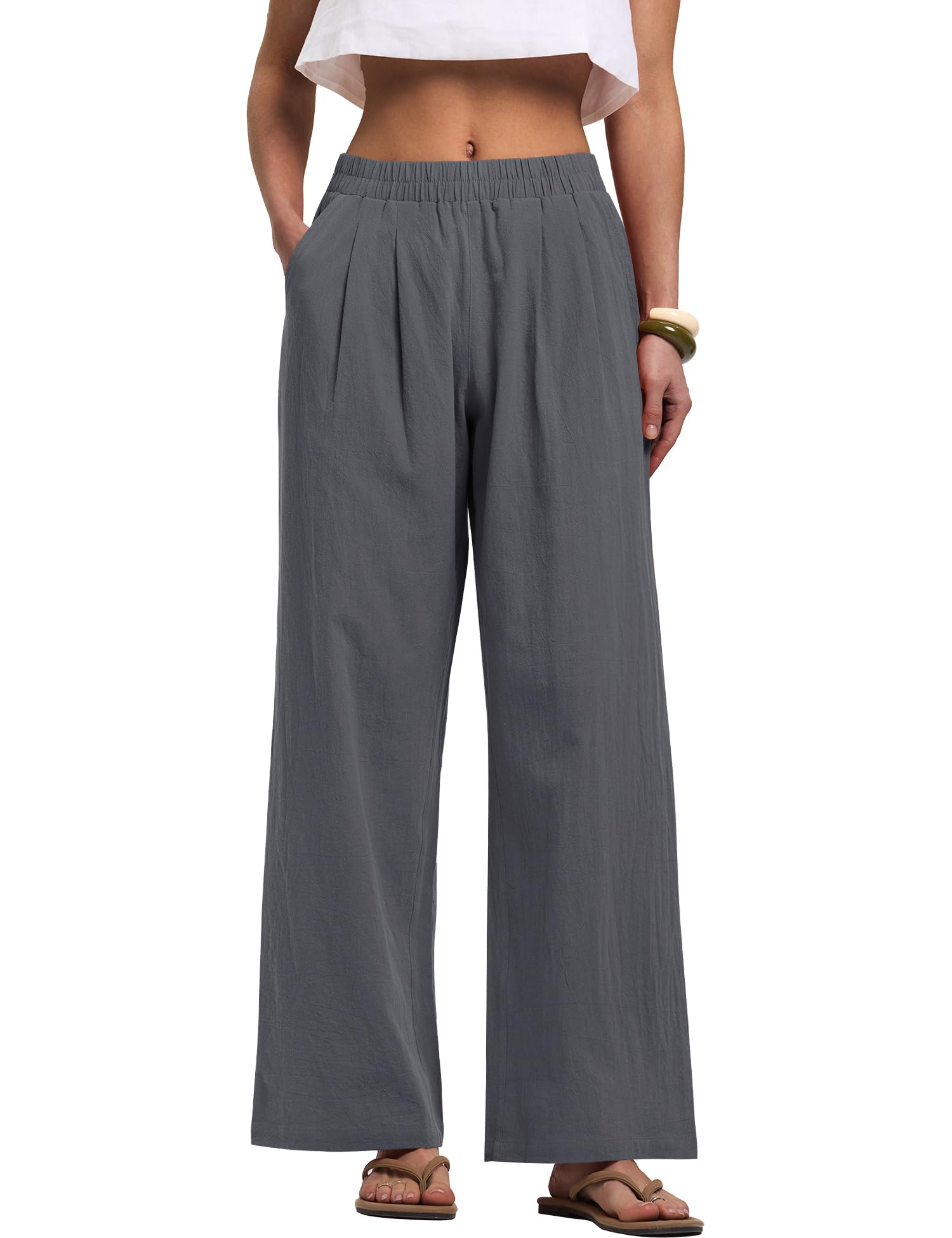 LOMON Cotton Linen Pants Women Wide Leg Palazzo Pants Beach Vacation Outfits Summer 2026 Flowy Clothes Trousers with Pockets