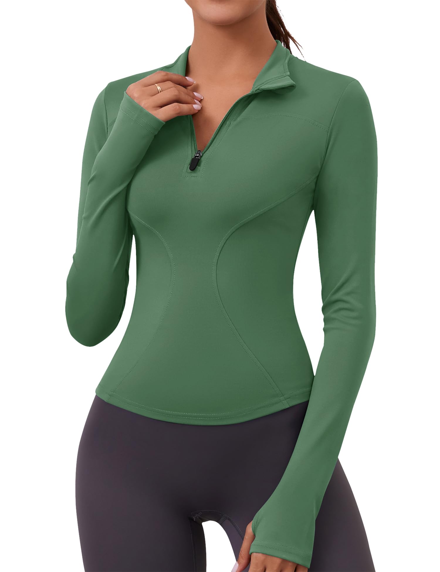 LOMON Womens Long Sleeve Workout Tops Quick Dry Quarter Zip Pullover Crop Yoga Athletic Slim Fit Shirts