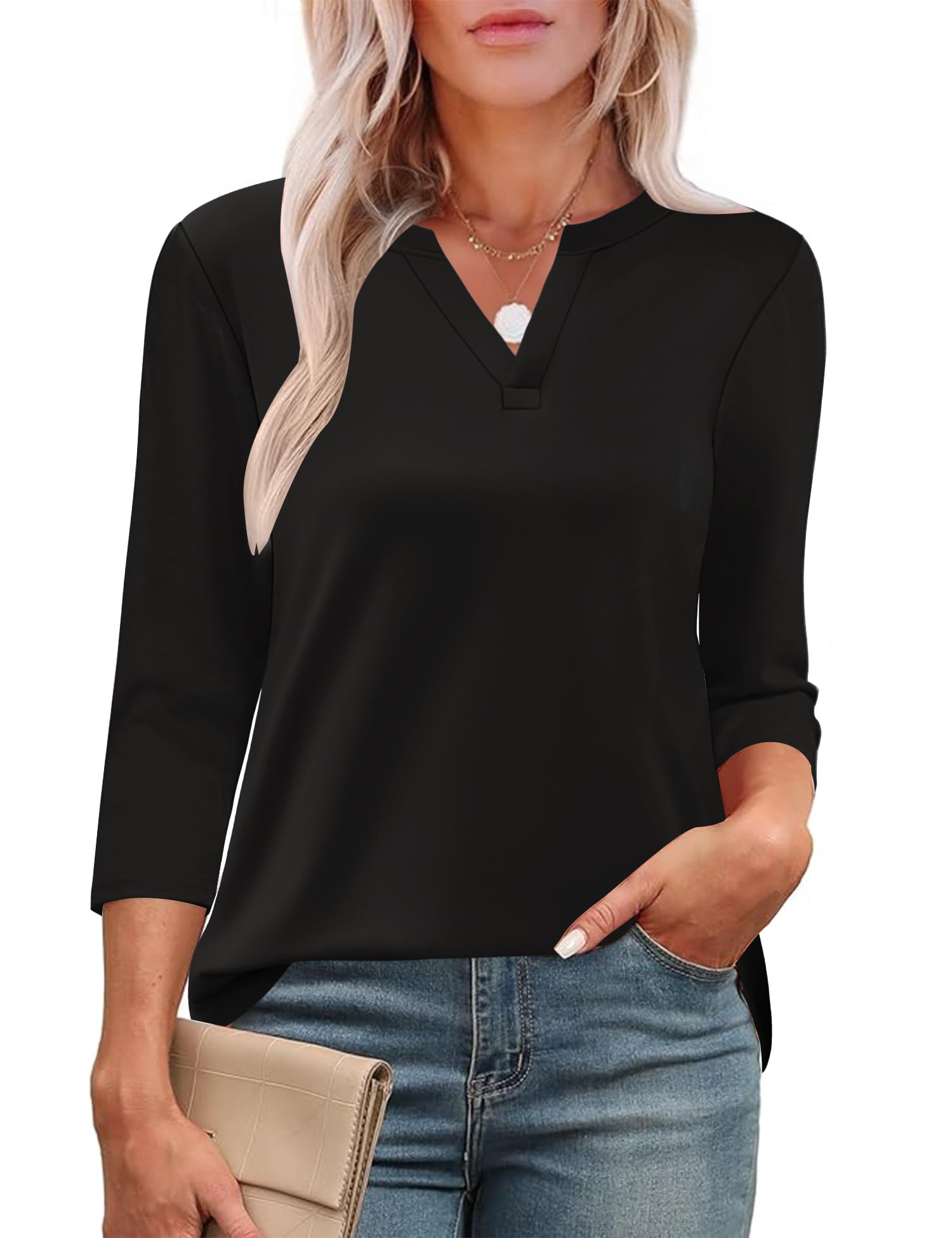 LOMON Womens 3/4 Length Sleeve Tops V Neck Business Casual Blouses Summer Tees Shirts 2026
