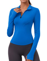 LOMON Womens Long Sleeve Workout Tops Quick Dry Quarter Zip Pullover Crop Yoga Athletic Slim Fit Shirts
