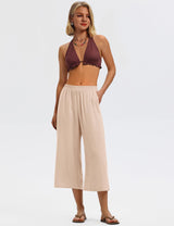 LOMON Women's Wide Leg Capri Pants Cropped Palazzo Summer Beach Vacation Casual Pants with Pockets
