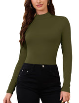 LOMON Women Thermal Long Sleeve Shirts Mock Turtle Neck Fitted Tops Fleece Lined Winter Tops Base Layer Undershirt