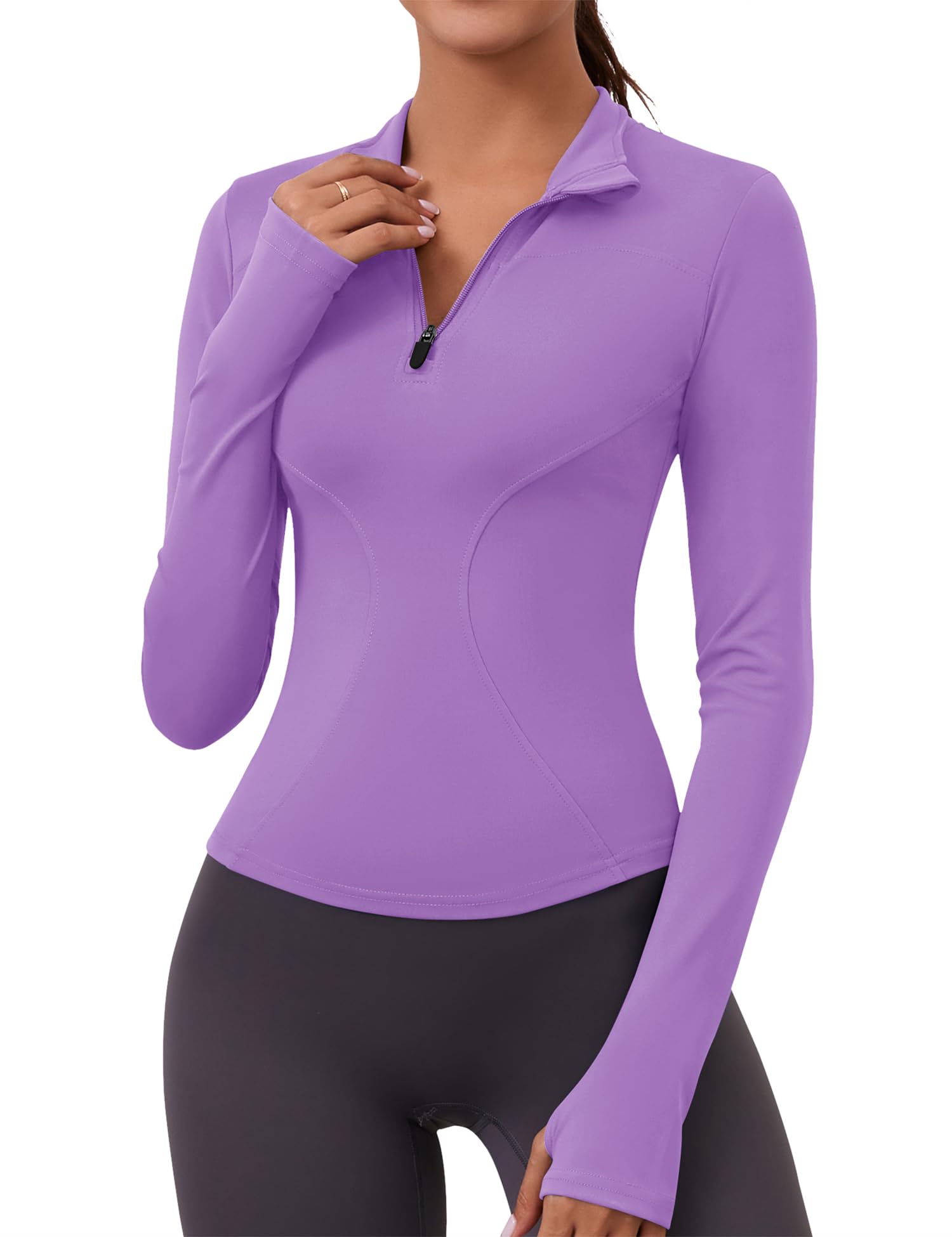 LOMON Womens Long Sleeve Workout Tops Quick Dry Quarter Zip Pullover Crop Yoga Athletic Slim Fit Shirts
