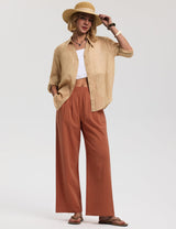 LOMON Cotton Linen Pants Women Wide Leg Palazzo Pants Beach Vacation Outfits Summer 2026 Flowy Clothes Trousers with Pockets