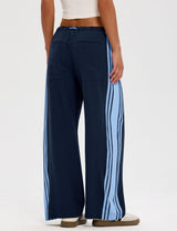LOMON Pants for Women Wide Leg Side Striped Pants Drawstring Baggy Palazzo Work Trousers with Pockets