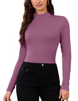LOMON Women Thermal Long Sleeve Shirts Mock Turtle Neck Fitted Tops Fleece Lined Winter Tops Base Layer Undershirt