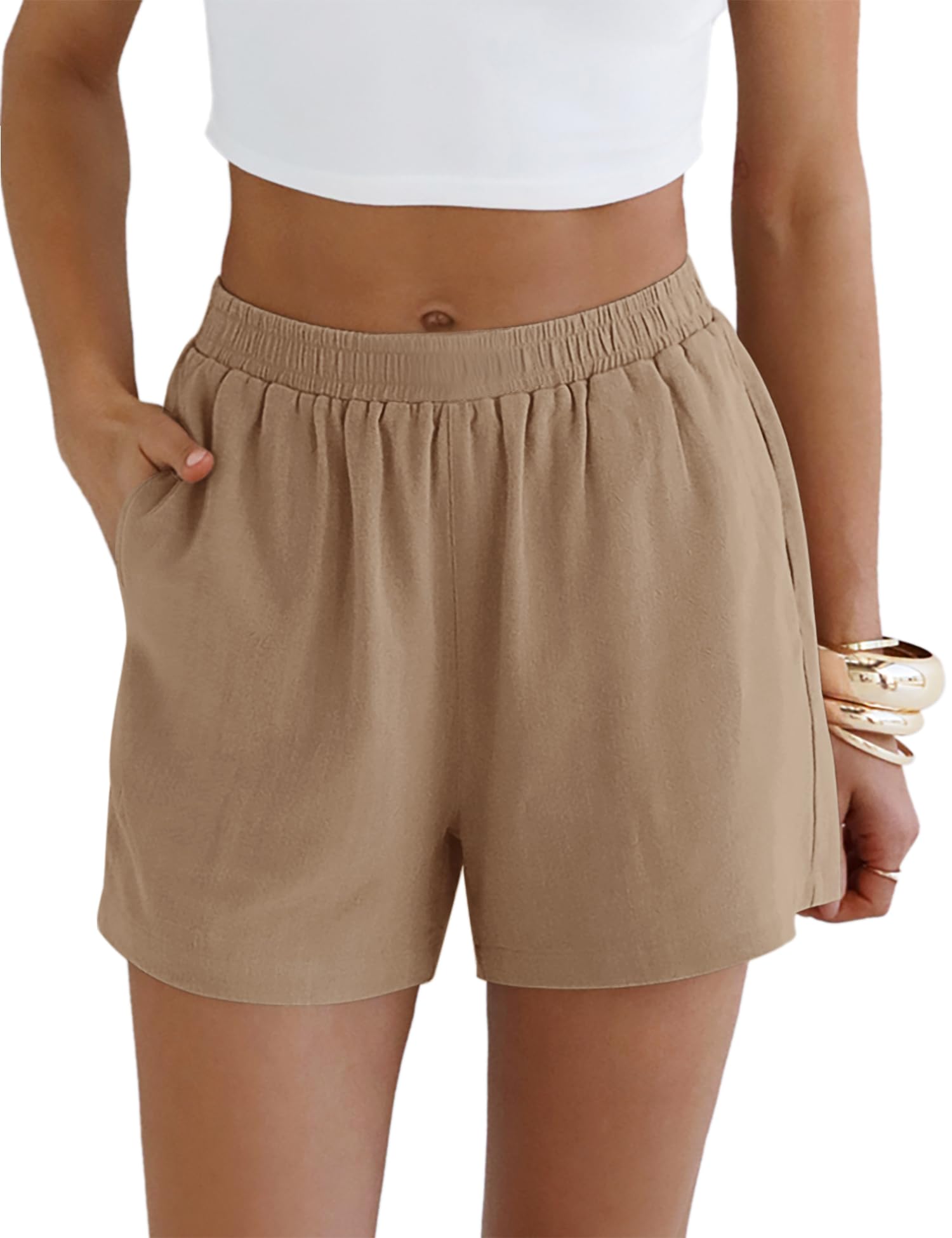LOMON Linen Shorts for Women Summer Beach Casual Shorts Comfy Lightweight Vacation Cruise Outfits Lounge Pants with Pockets