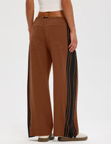 LOMON Pants for Women Wide Leg Side Striped Pants Drawstring Baggy Palazzo Work Trousers with Pockets