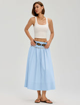 LOMON Midi Skirts for Women A-Line Cotton Flowy Maxi Skirt Boho Summer Beach Casual Elastic Waist Dress Outfit with Pockets