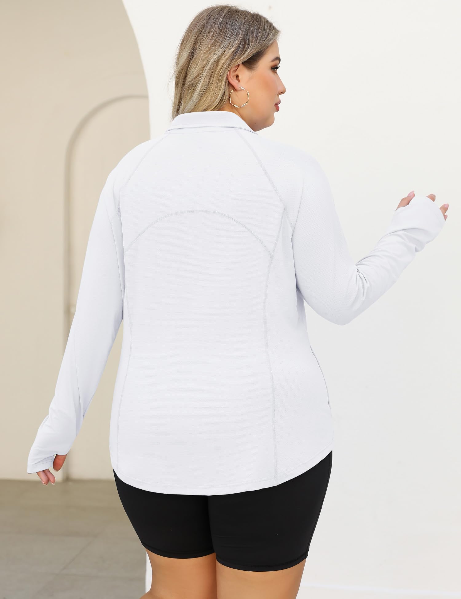 LOMON Womens Plus Size Workout Tops Long Sleeve 1/4 Zip UV Sun Protection Quick Dry Hiking Athletic Shirts Rash Guard UPF 50+