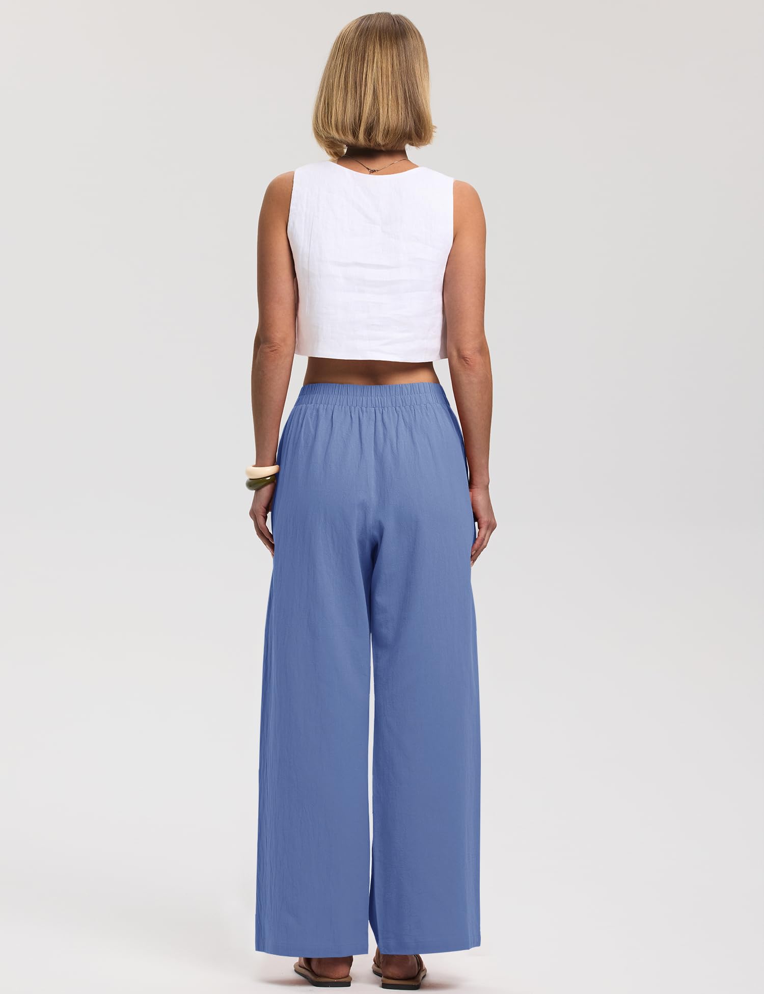LOMON Cotton Linen Pants Women Wide Leg Palazzo Pants Beach Vacation Outfits Summer 2026 Flowy Clothes Trousers with Pockets