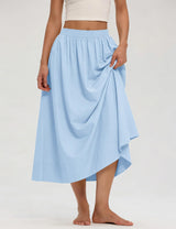 LOMON Midi Skirts for Women A-Line Cotton Flowy Maxi Skirt Boho Summer Beach Casual Elastic Waist Dress Outfit with Pockets