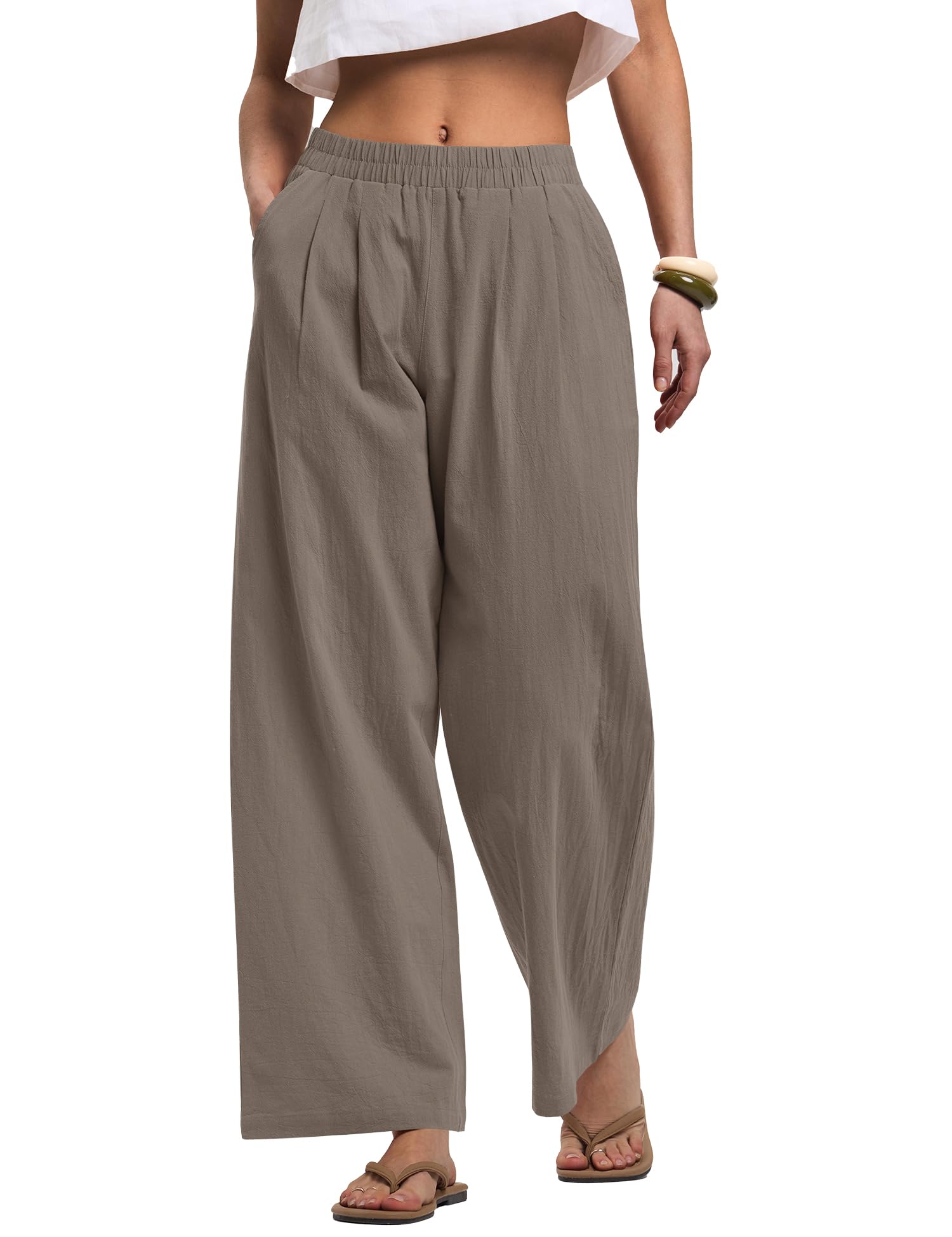 LOMON Cotton Linen Pants Women Wide Leg Palazzo Pants Beach Vacation Outfits Summer 2026 Flowy Clothes Trousers with Pockets