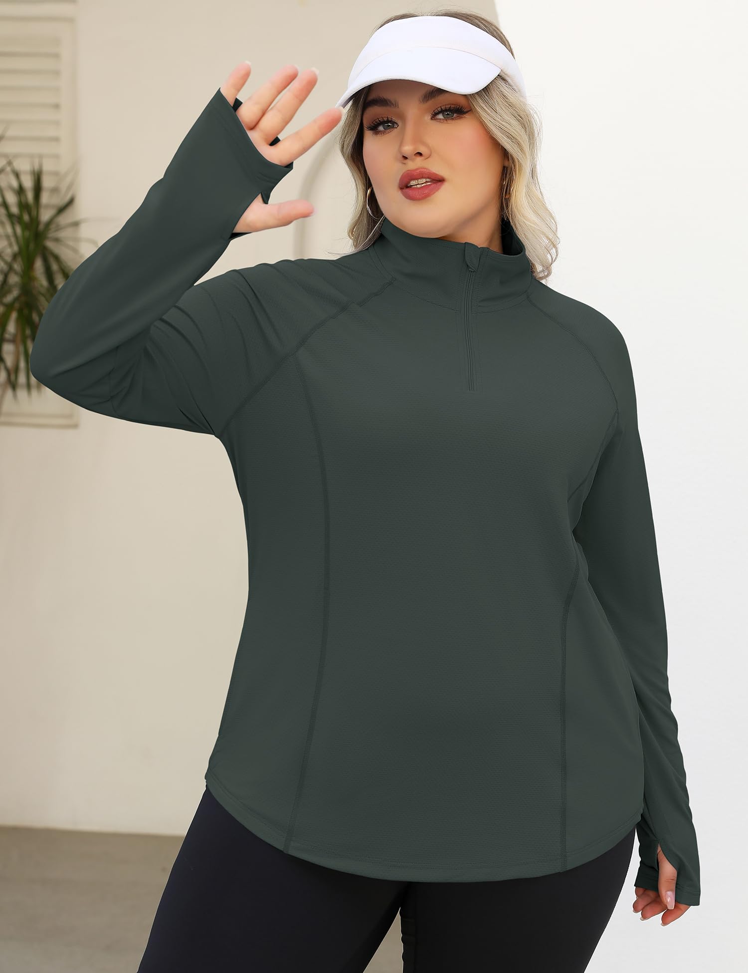LOMON Womens Plus Size Workout Tops Long Sleeve 1/4 Zip UV Sun Protection Quick Dry Hiking Athletic Shirts Rash Guard UPF 50+