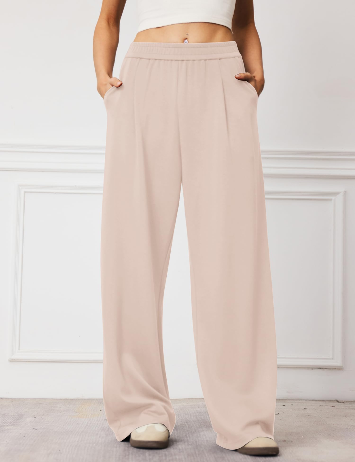 LOMON Womens Wide Leg Pants Travel Casual Lounge High Waist Flowy Palazzo Pants with Pocket Loose Spring Summer Clothing