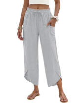 LOMON Women Linen Palazzo Pants Boho Wide Leg Elastic Waisted Casual Capri Pant Summer Harem Lounge with Pockets
