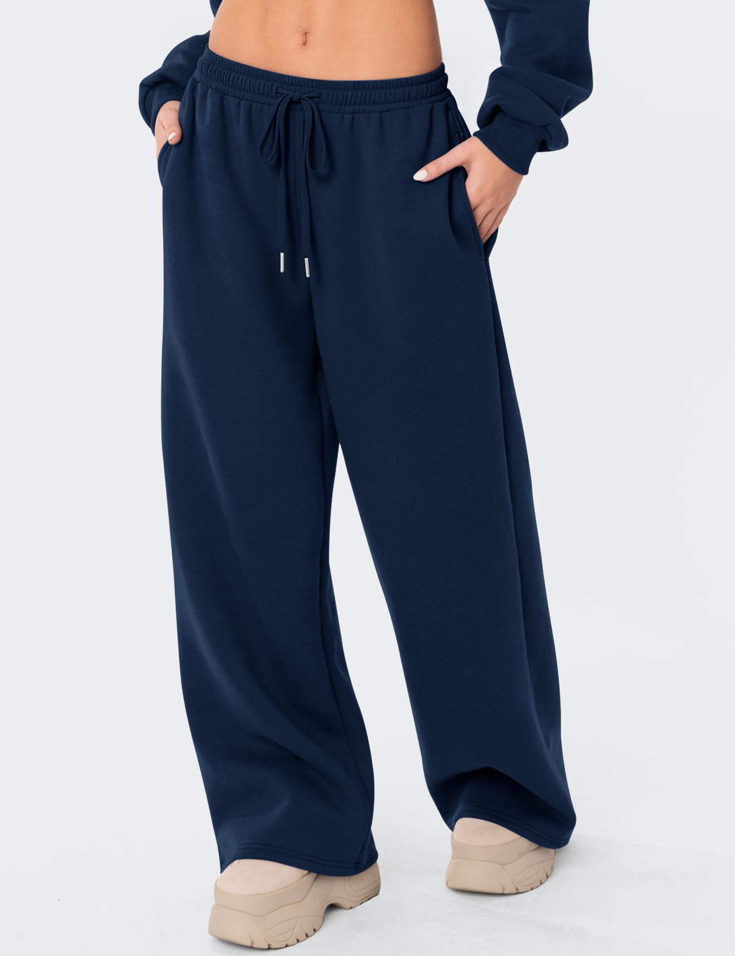 LOMON Women's Sweatpants Wide Leg Fleece Lined Sweat Pants Spring Winter Clothes 2026 Baggy Drawstring Joggers with Pockets