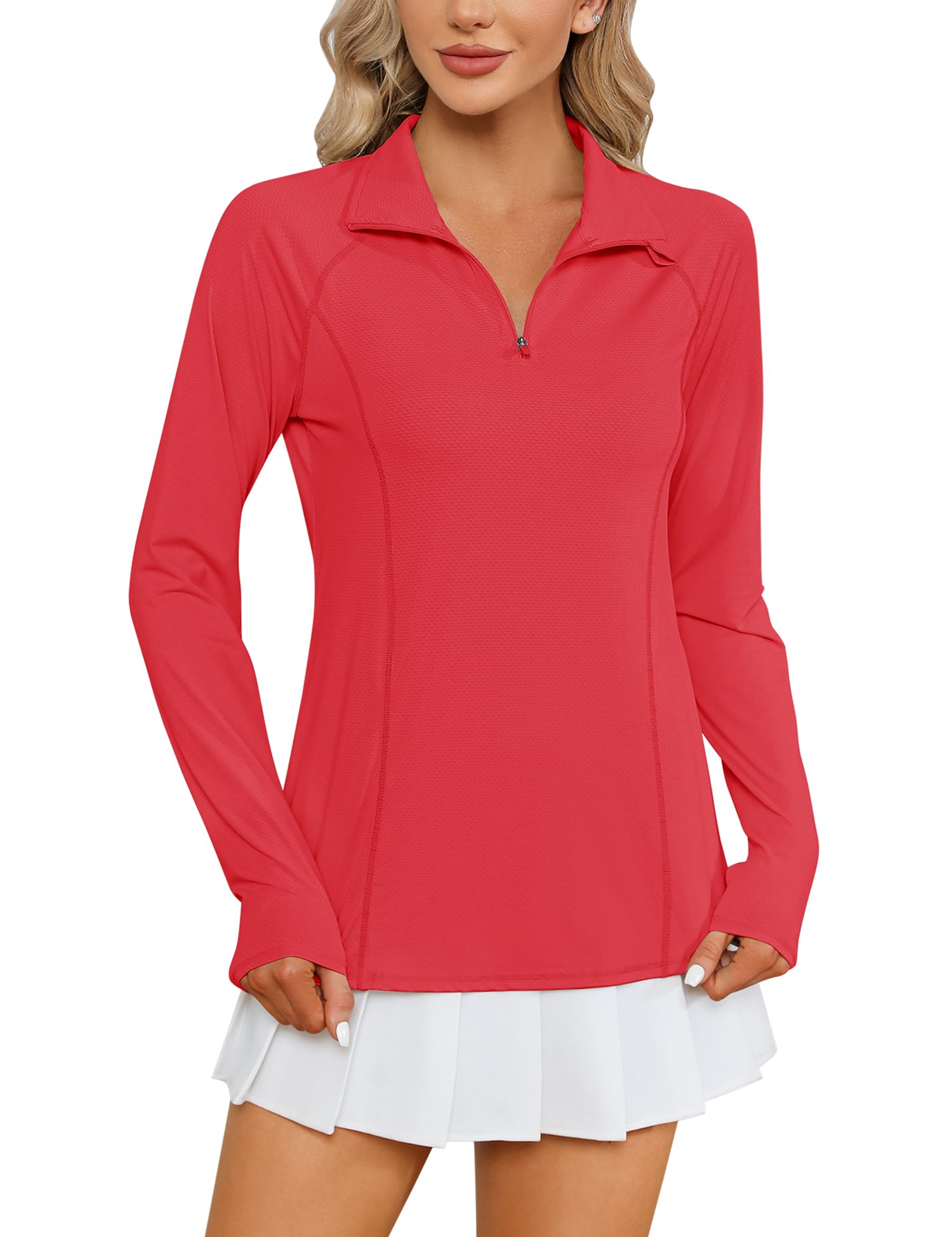 LOMON Women Long Sleeve Shirts Sun Protection 1/4 Zip Summer Quick Dry Hiking Shirts Quarter Zip Pullover for Women