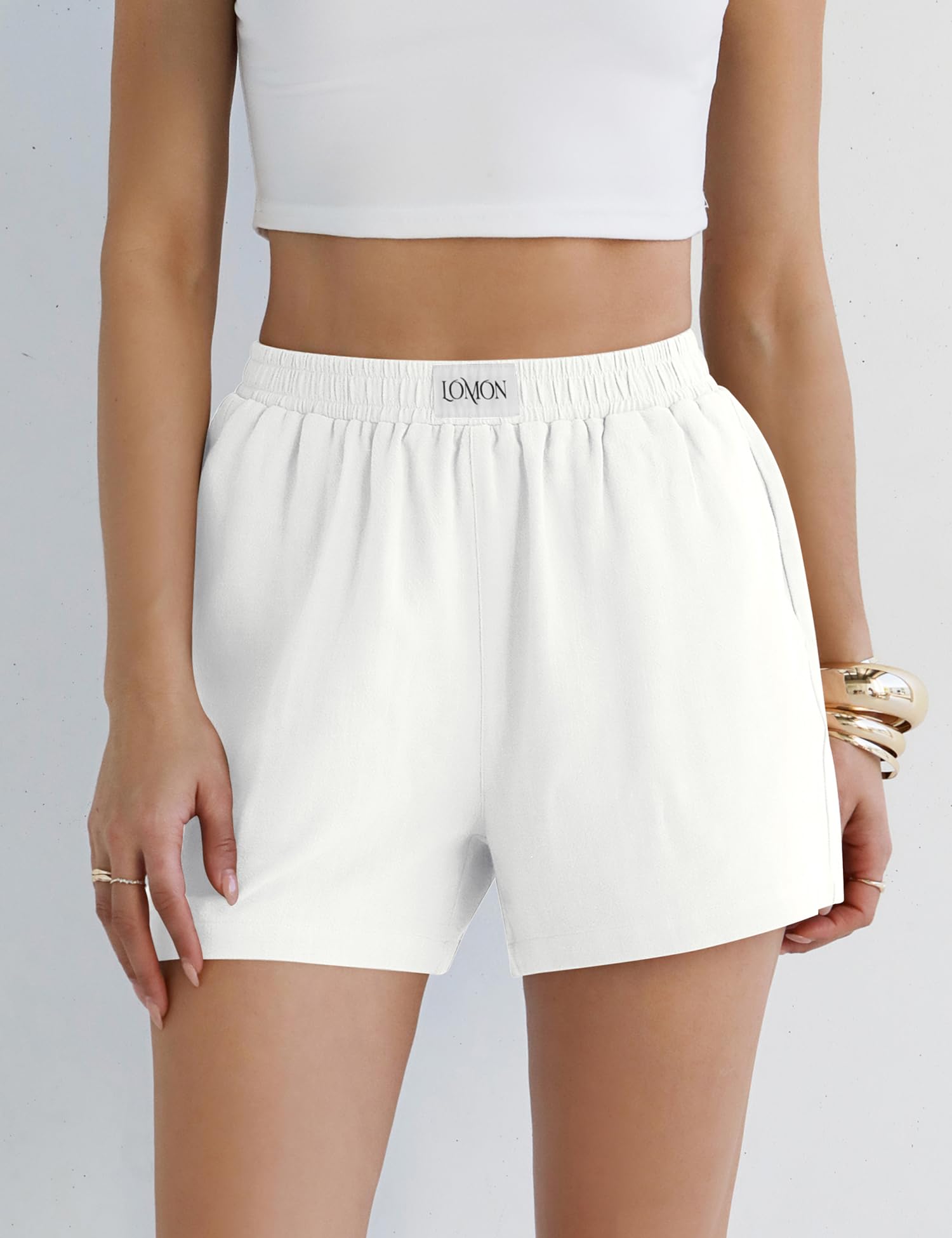 LOMON Linen Shorts for Women Summer Beach Casual Shorts Comfy Lightweight Vacation Cruise Outfits Lounge Pants with Pockets