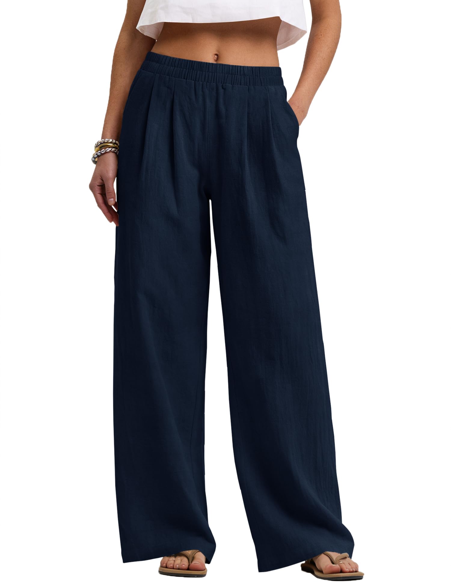 LOMON Cotton Linen Pants Women Wide Leg Palazzo Pants Beach Vacation Outfits Summer 2026 Flowy Clothes Trousers with Pockets