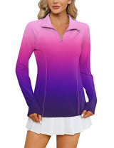 LOMON Women Long Sleeve Shirts Sun Protection 1/4 Zip Summer Quick Dry Hiking Shirts Quarter Zip Pullover for Women