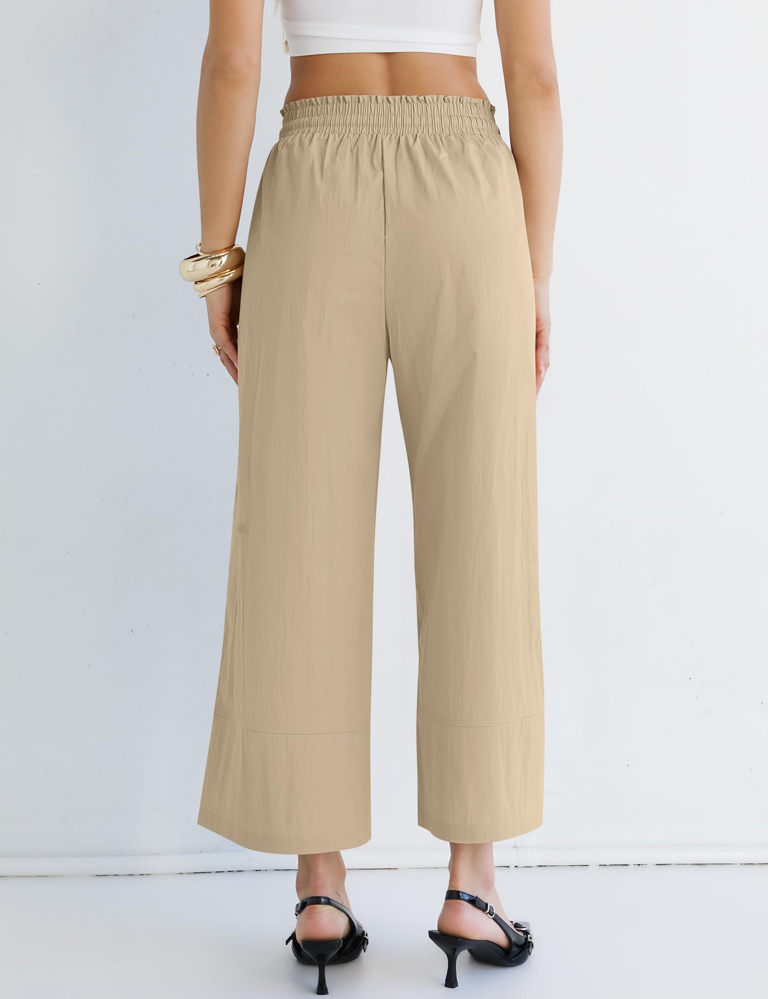 LOMON Women's Casual Wide Leg Pants Drawstring Elastic Waist Flowy Palazzo Pants with Pockets