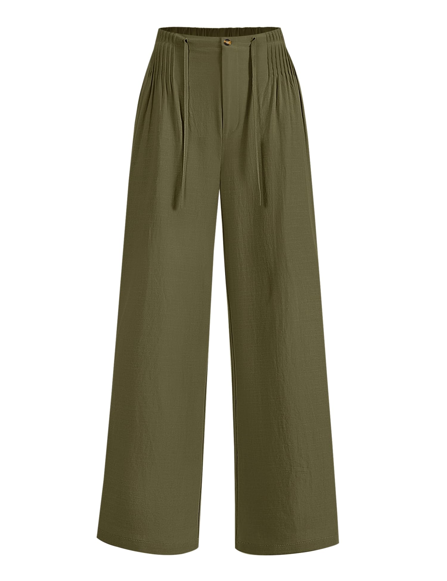 LOMON Womens Linen Pants Summer Wide Leg Cotton Pants Drawstring Elastic Waist Casual Loose Slacks Work Trousers with Pockets