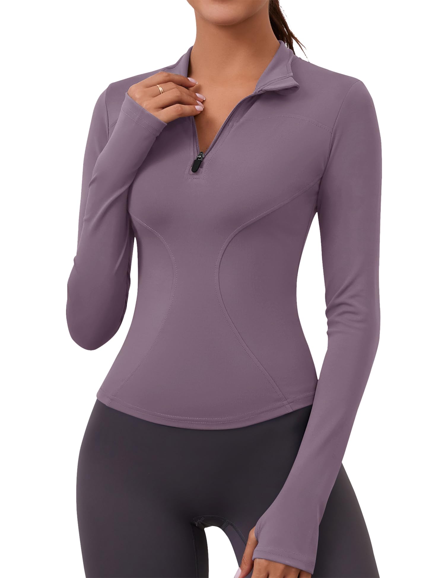 LOMON Womens Long Sleeve Workout Tops Quick Dry Quarter Zip Pullover Crop Yoga Athletic Slim Fit Shirts
