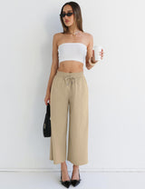 LOMON Women's Casual Wide Leg Pants Drawstring Elastic Waist Flowy Palazzo Pants with Pockets