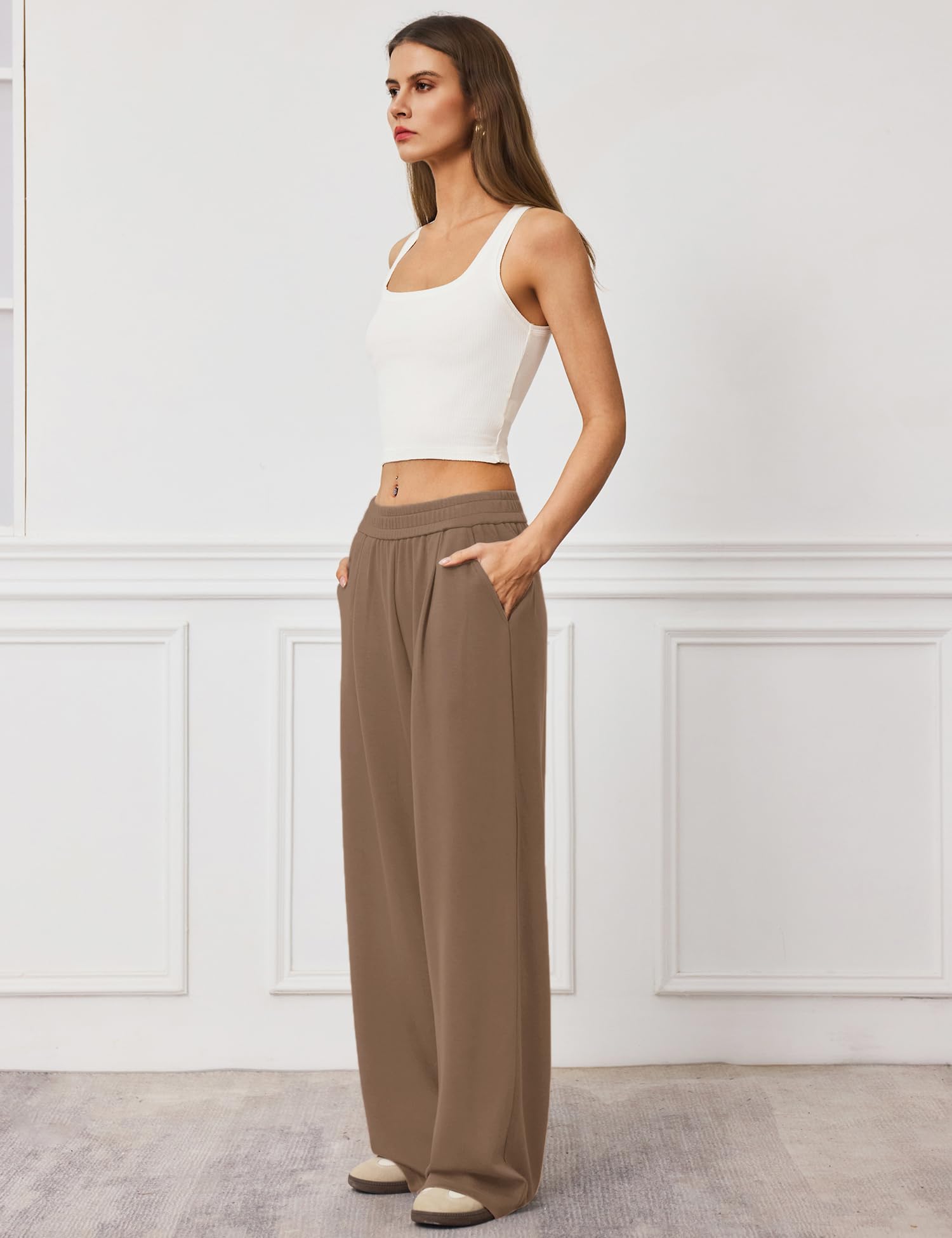 LOMON Womens Wide Leg Pants Travel Casual Lounge High Waist Flowy Palazzo Pants with Pocket Loose Spring Summer Clothing